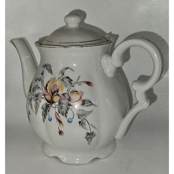 Vintage Made in Japan Floral Porcelain Teapot with Lid Hand Painted 7.5" Tall - Picture 1 of 6